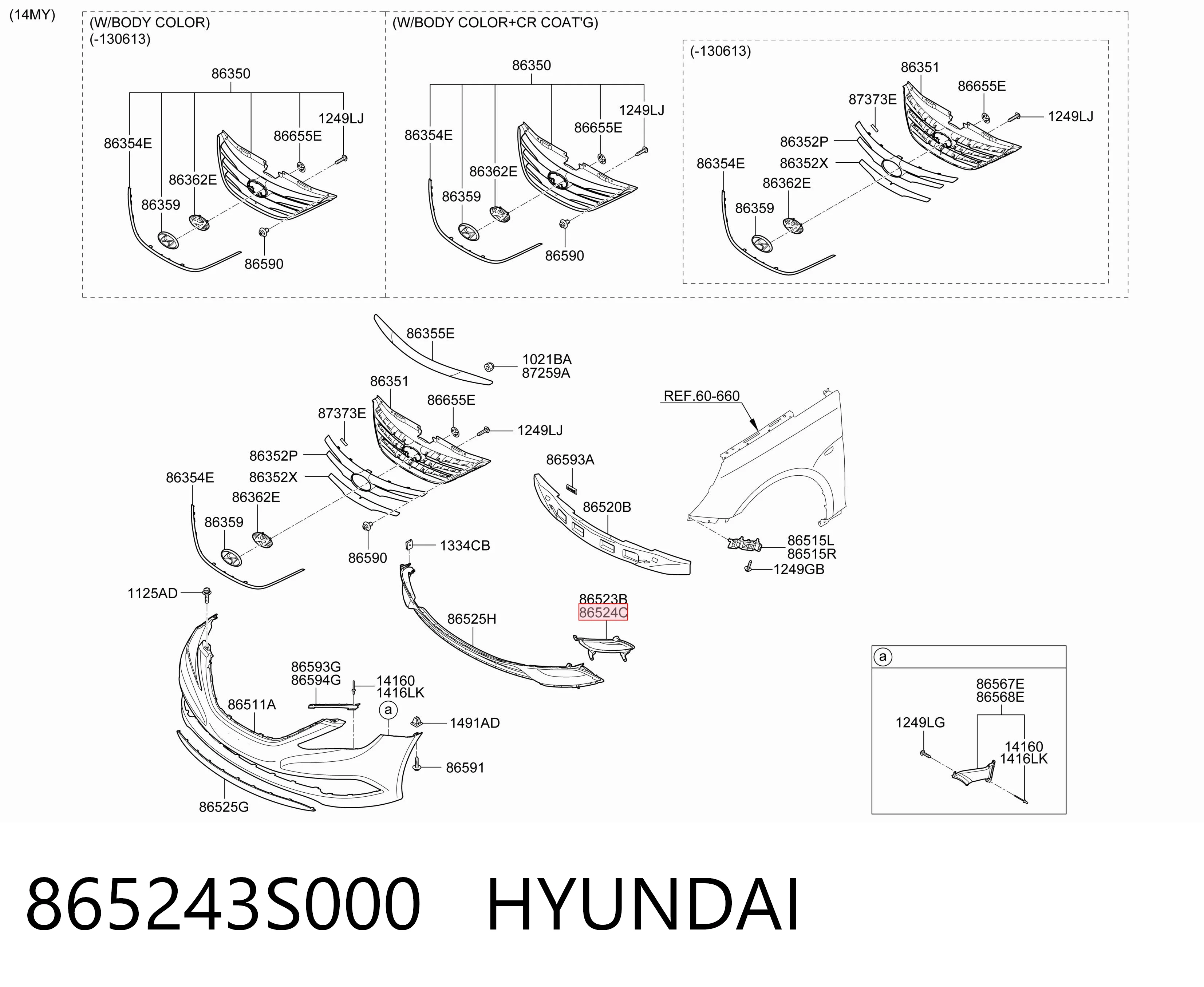 865243S000 Hyundai/Kia Заглушка ПТФ бампера переднего правая