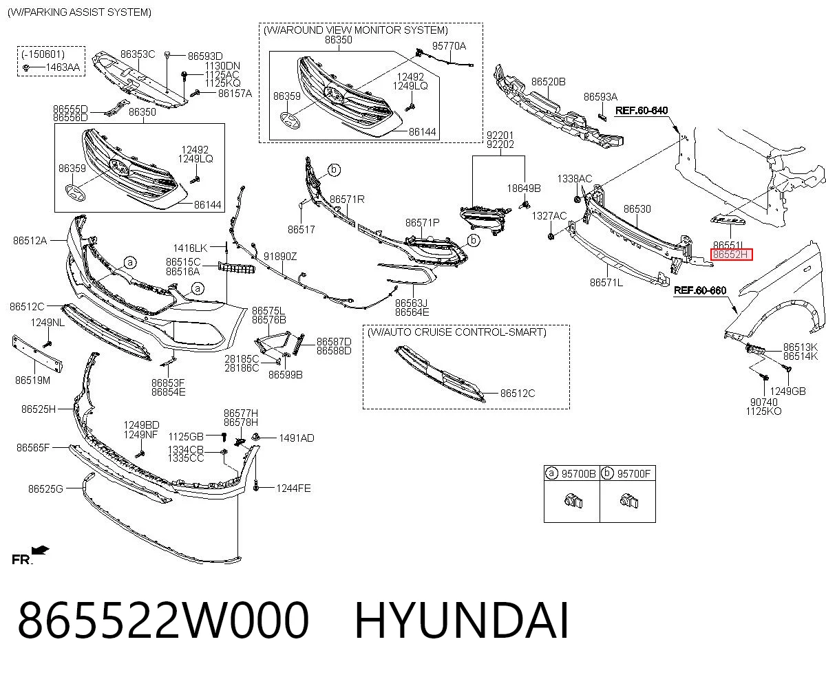 865522W000 Hyundai/Kia Кронштейн крепления бампера переднего правый