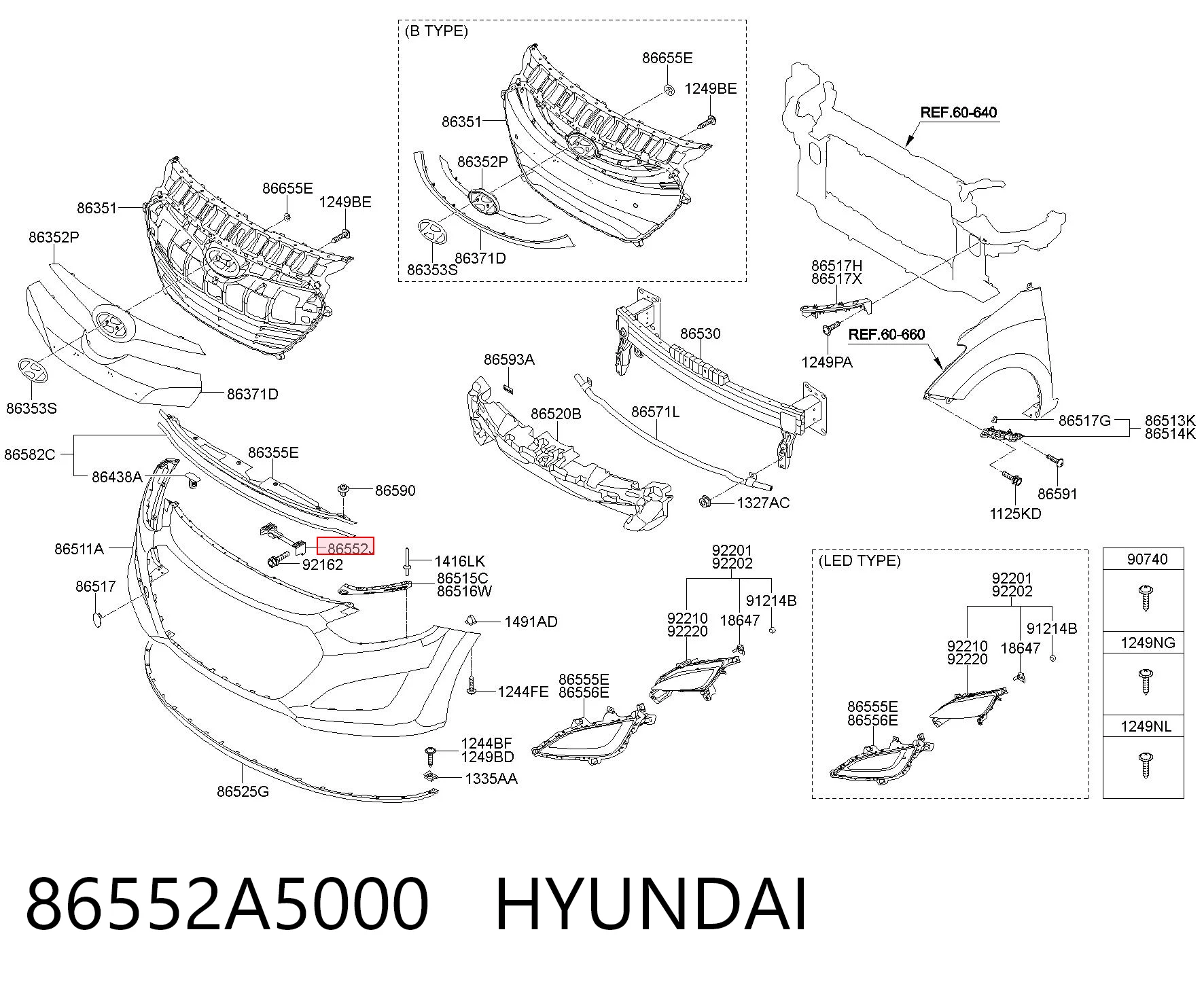 86552A5000 Hyundai/Kia Кронштейн бампера переднего
