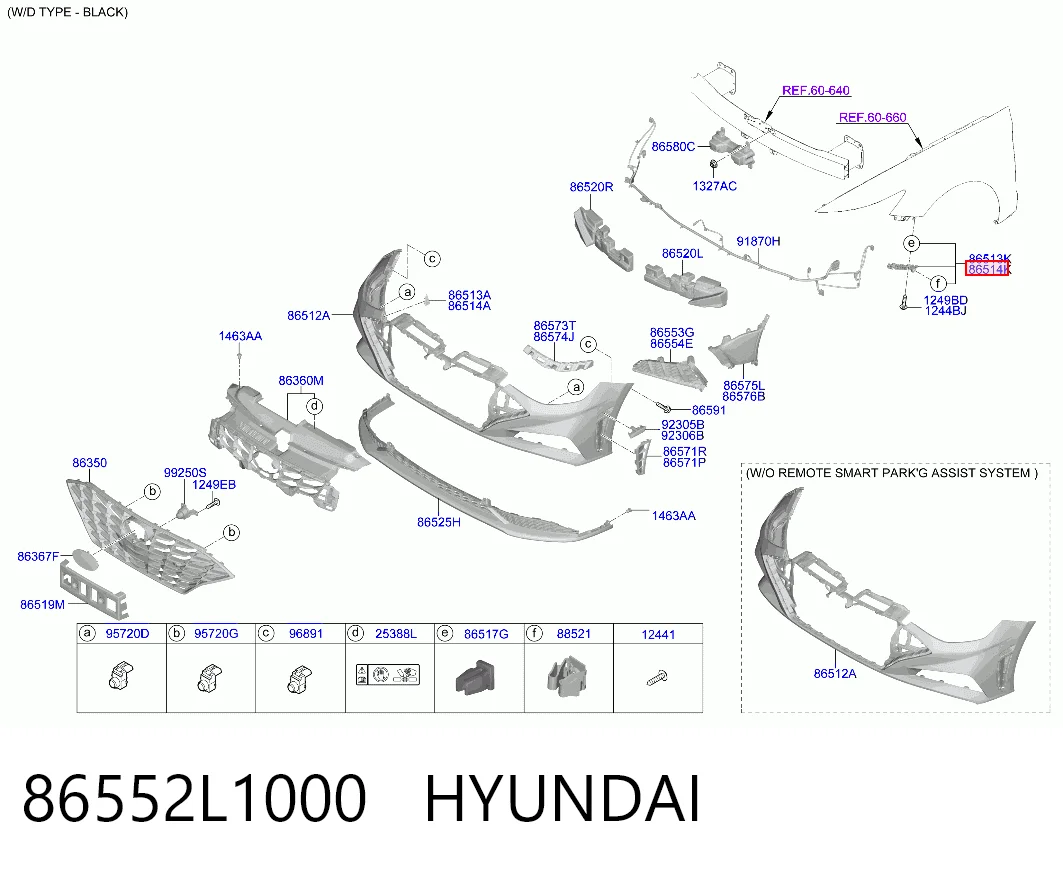 86552L1000 Hyundai/Kia Кронштейн крепления бампера переднего правый