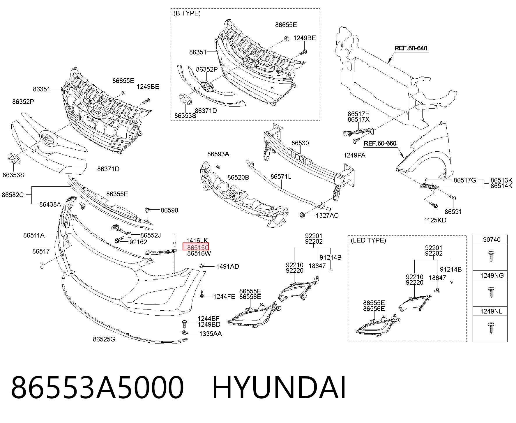 86553A5000 Hyundai/Kia Левое крепление переднего бампера