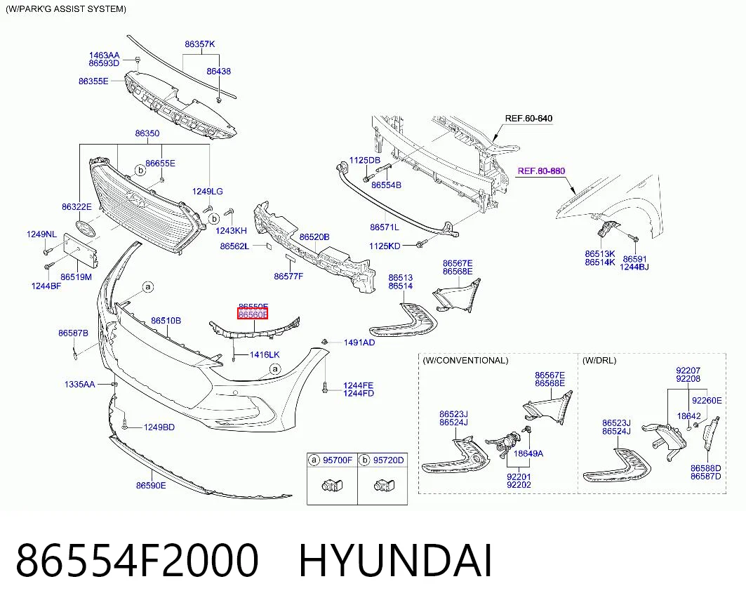 86554F2000 Hyundai/Kia Кронштейн крепления бампера переднего правый