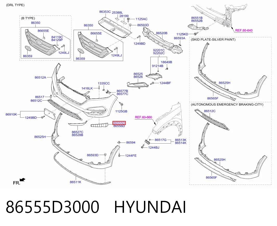 86555D3000 Hyundai/Kia Левое крепление переднего бампера
