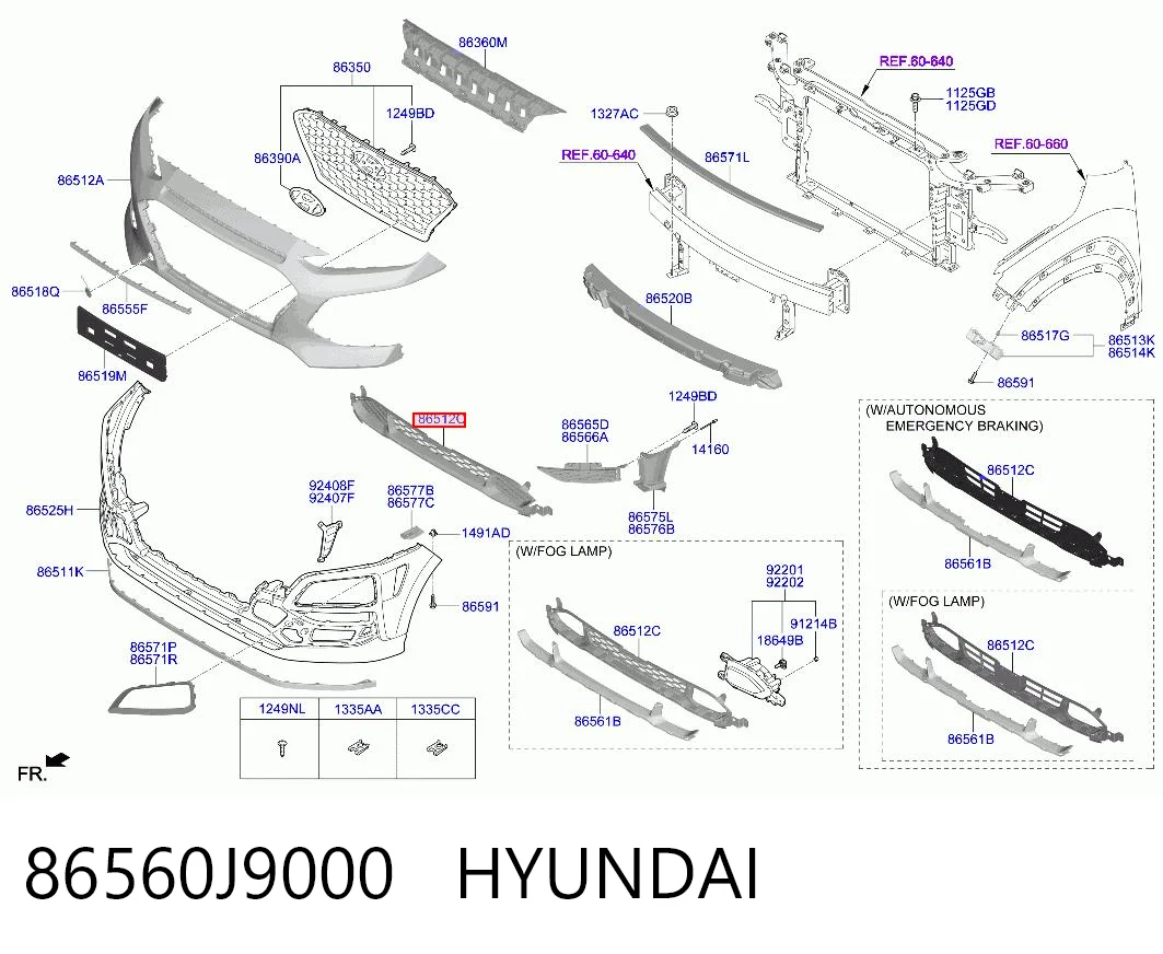 86560J9000 Hyundai/Kia Решетка переднего бампера, нижняя