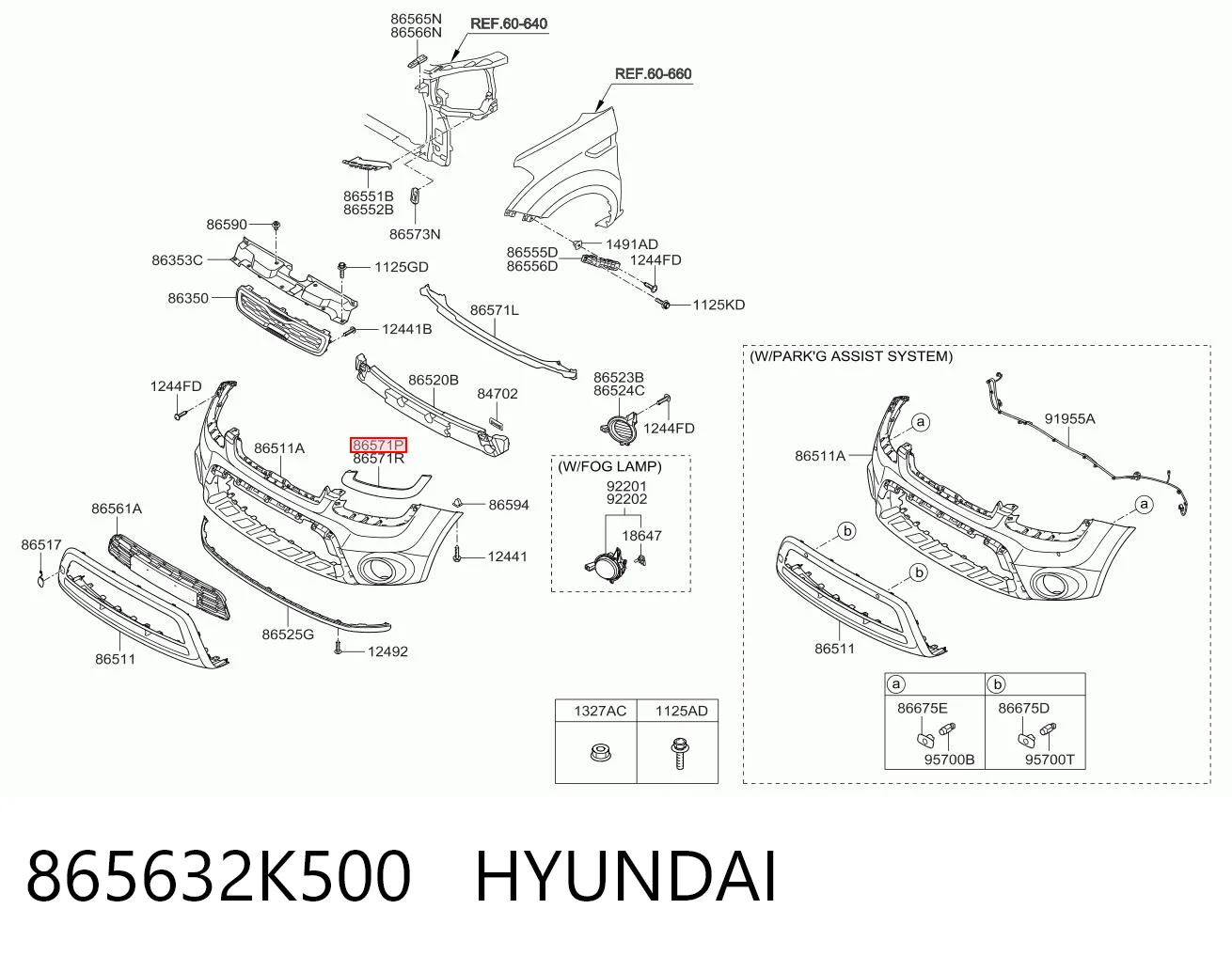 865632K500 Hyundai/Kia Молдинг бампера переднего левый