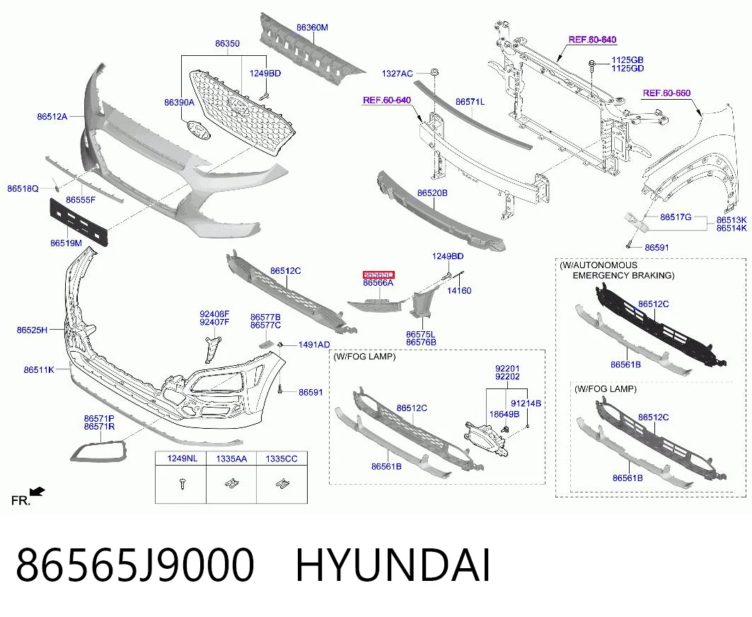 86565J9000 Hyundai/Kia Решетка бампера переднего левая