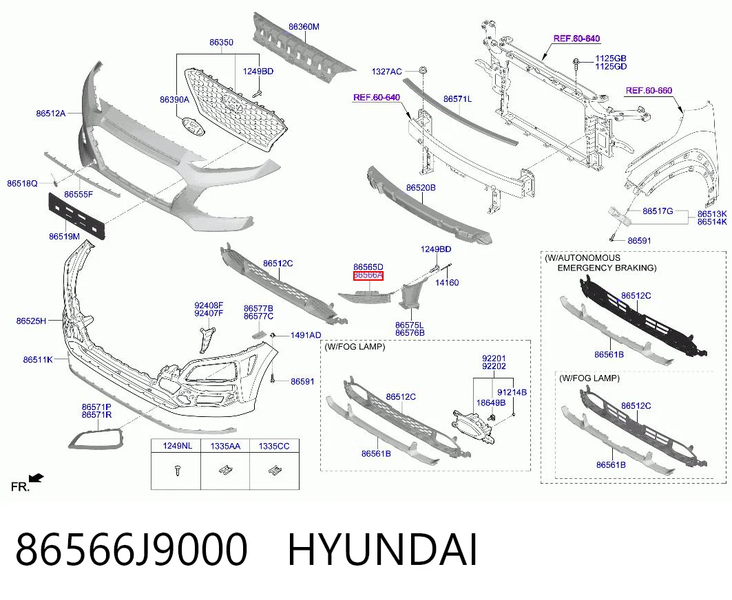 86566J9000 Hyundai/Kia Правая решетка переднего бампера
