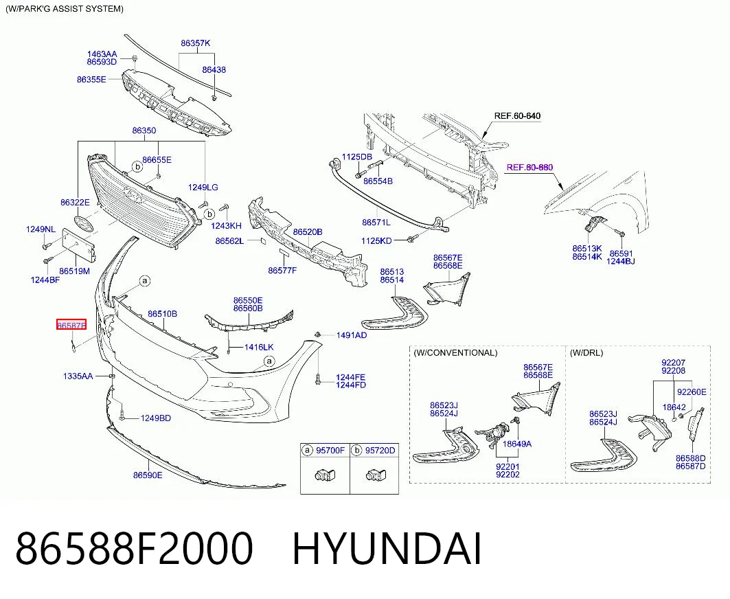 Передняя заглушка бампера буксировочного крюка на Hyundai Elantra V MD