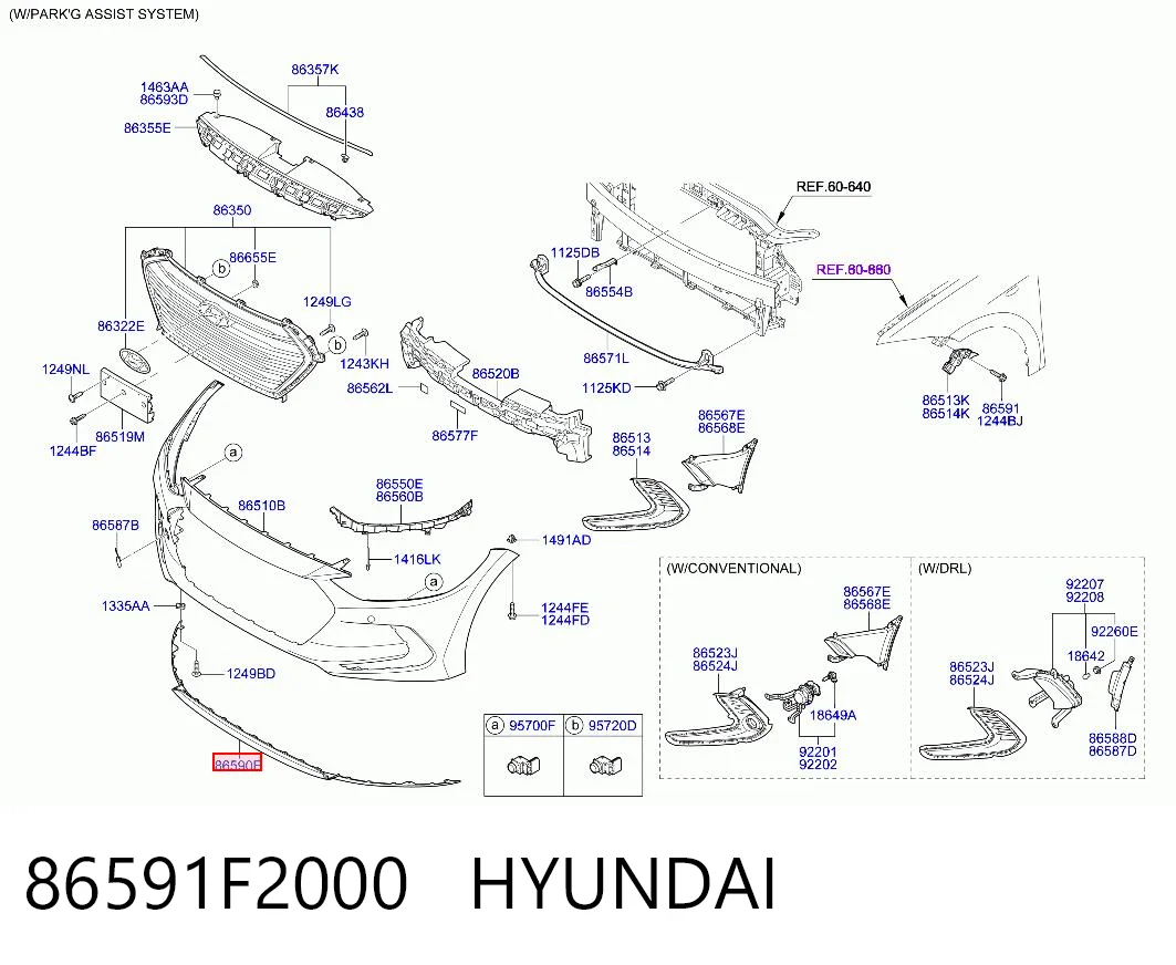 86591F2000 Hyundai/Kia Губа переднего бампера