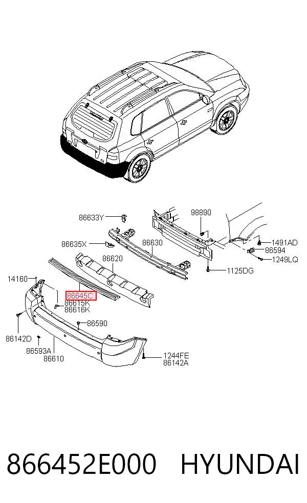 866452E000 Hyundai/Kia Накладка бампера заднего, верхняя защитная
