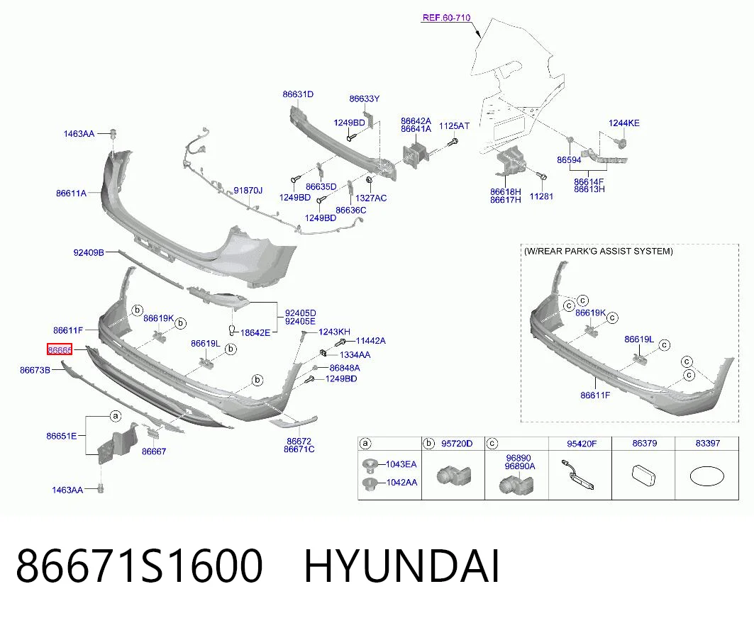 86671S1600 Hyundai/Kia Молдинг бампера заднего