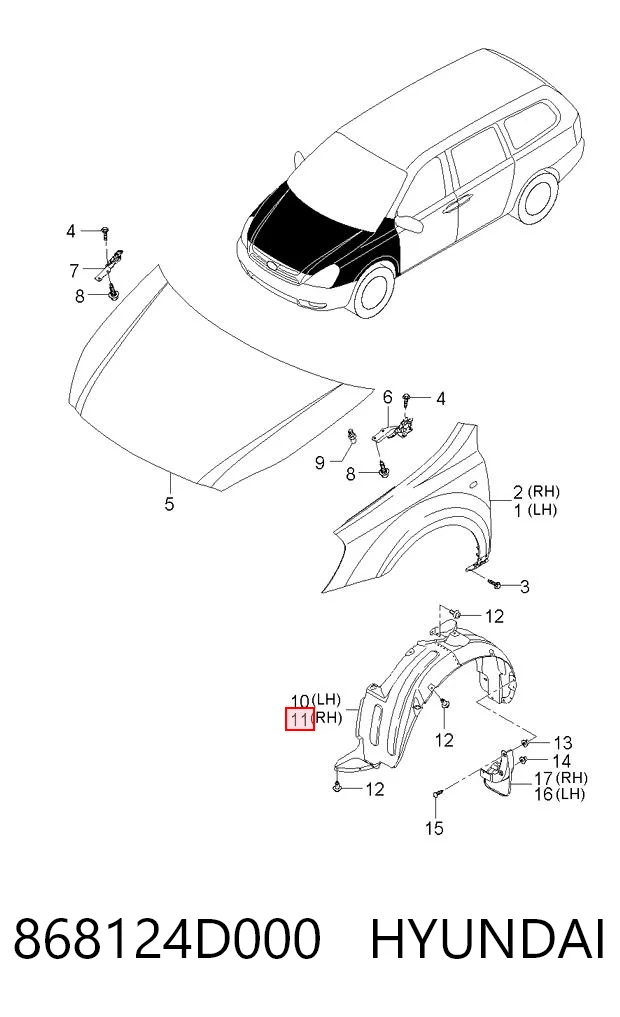 868124D000 Hyundai/Kia Подкрыльник переднего крыла, правый