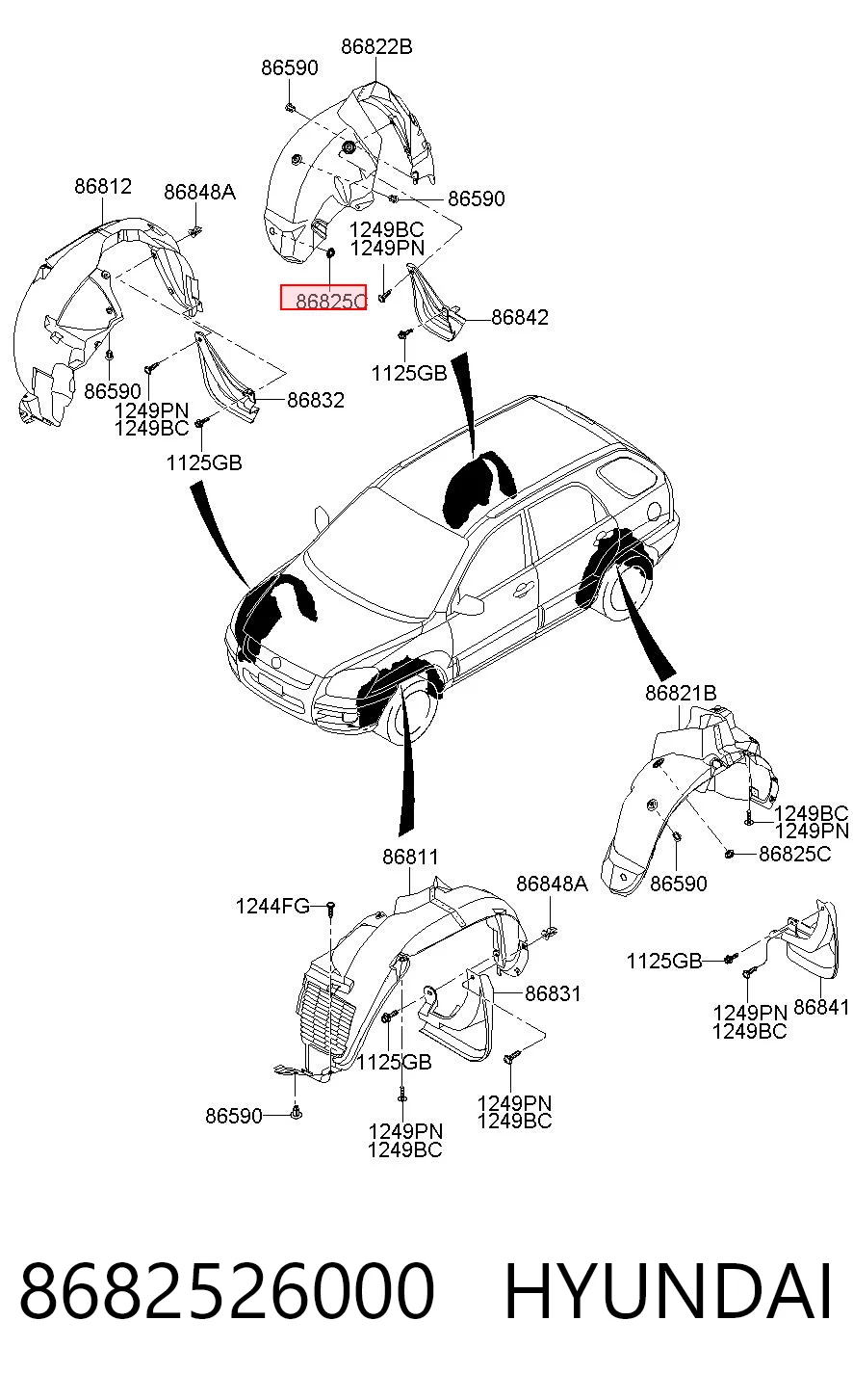 8682526000 Hyundai/Kia Клип крепления подкрылка переднего крыла