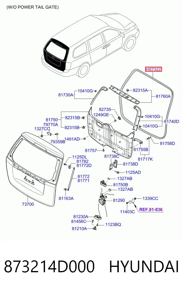 873214D000 Hyundai/Kia Уплотнитель багажника (двери 3/5-й задней)