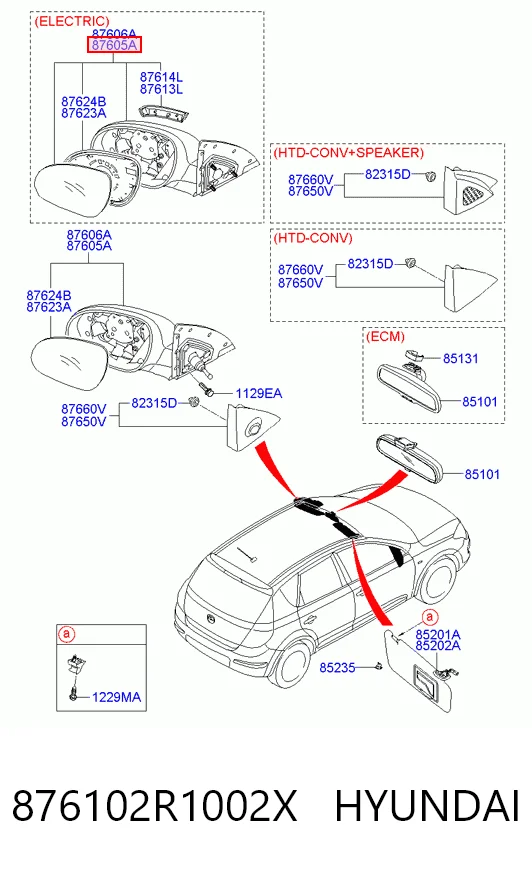 Левое боковое зеркало 876102L100 General Motors