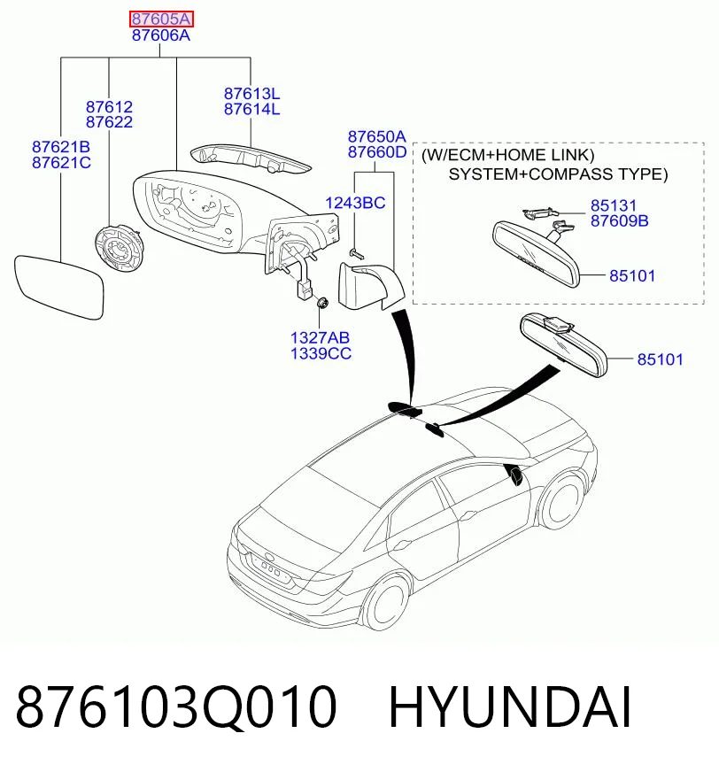 876103Q010 Hyundai/Kia Левое боковое зеркало