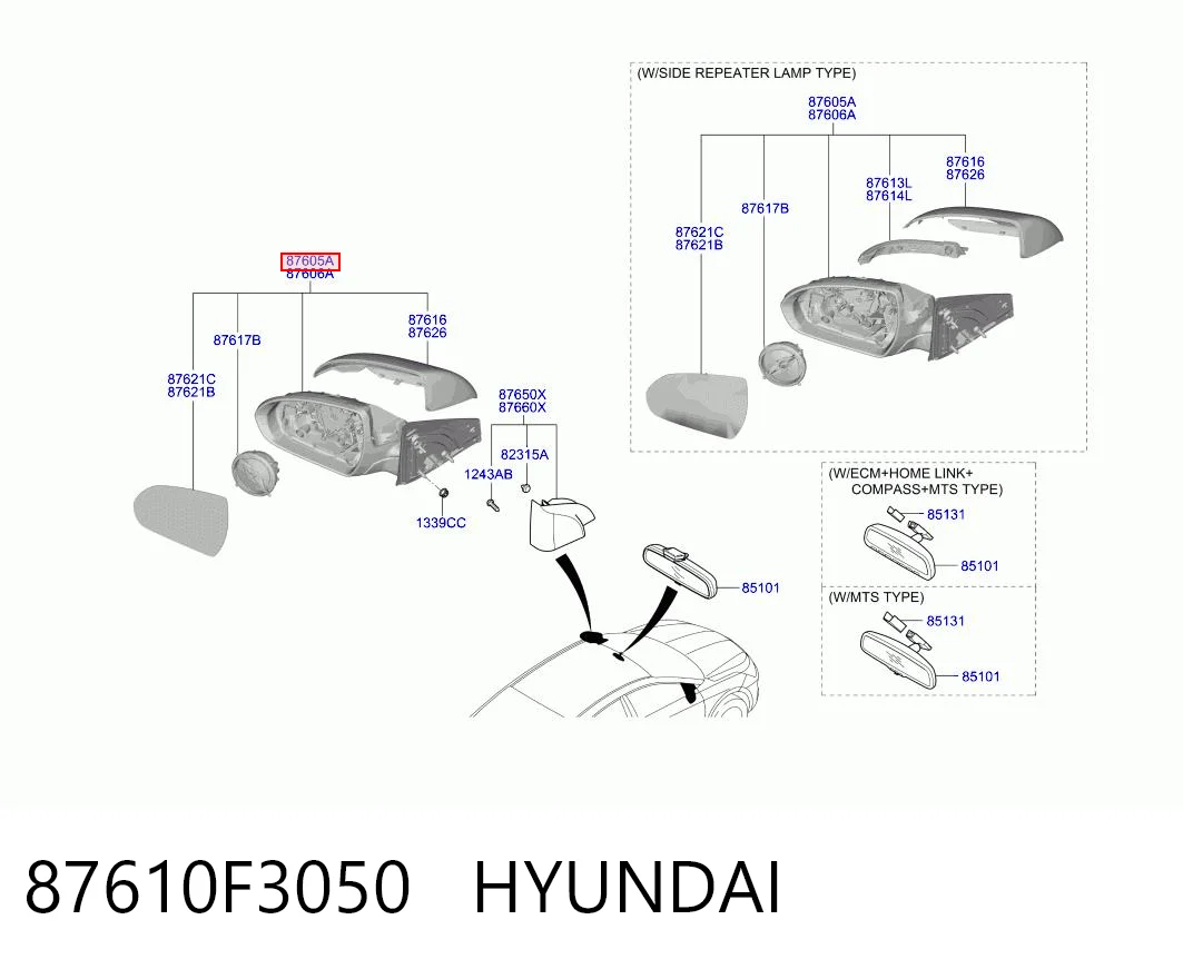 87610F3050 Hyundai/Kia Левое боковое зеркало