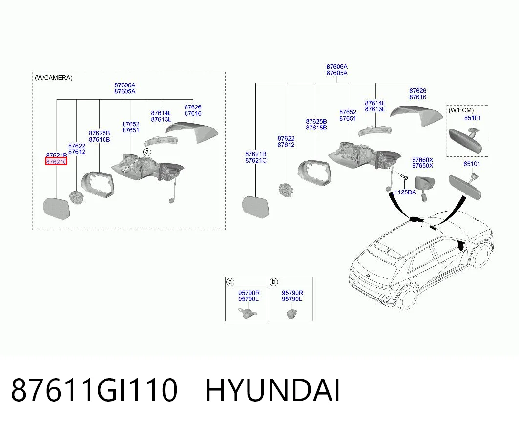 87611GI110 Hyundai/Kia Зеркальный элемент левого зеркала заднего вида