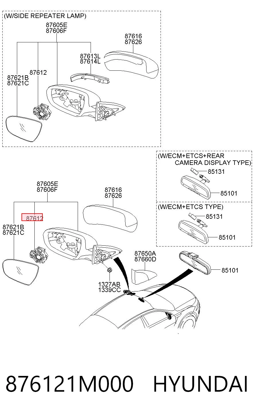 876121M000 Hyundai/Kia Мотор привода линзы зеркала заднего вида левого