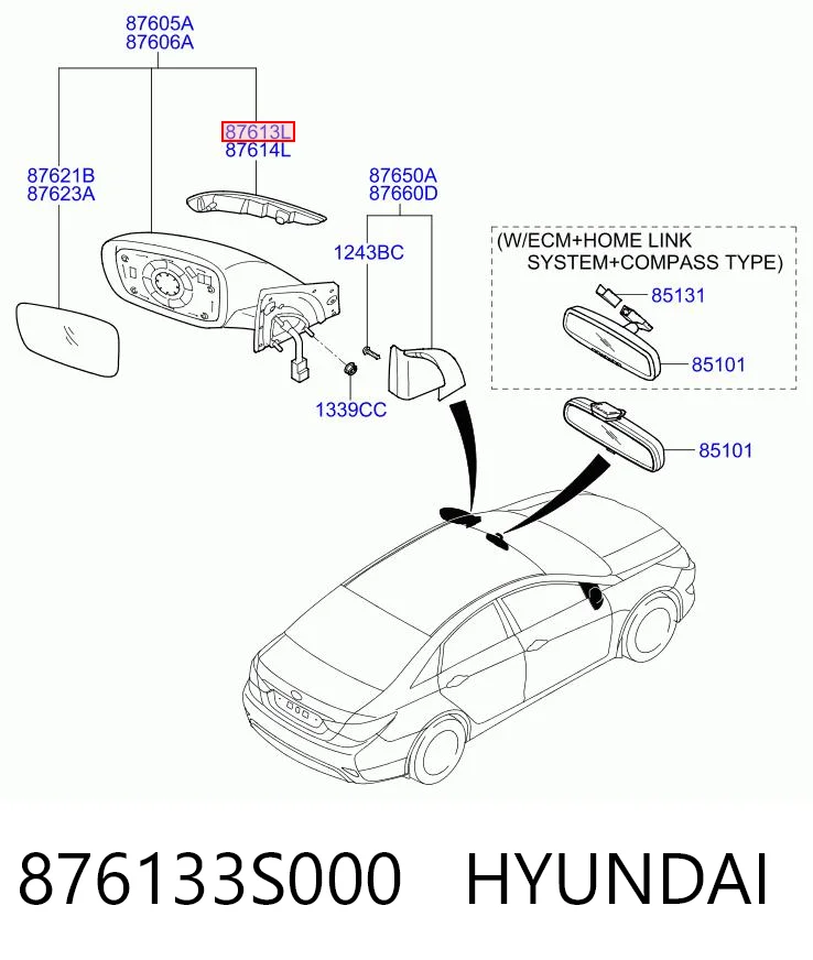 876133S000 Hyundai/Kia Повторитель поворота левого зеркала