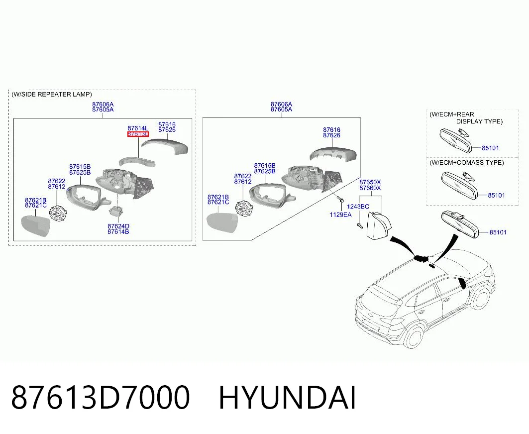 87613D7000 Hyundai/Kia Повторитель поворота левого зеркала