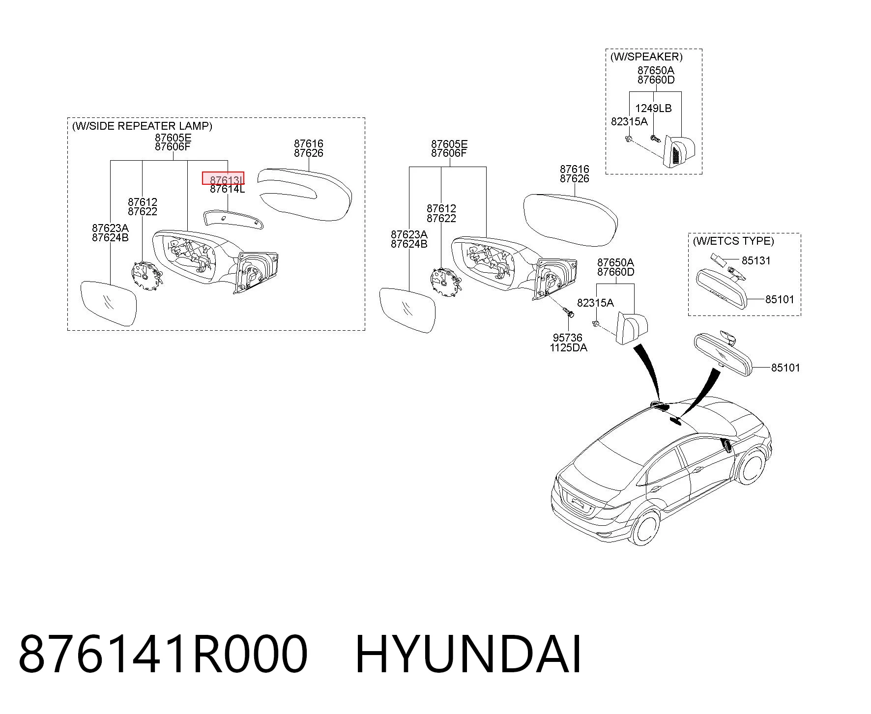 876141R000 Hyundai/Kia Повторитель поворота левого зеркала