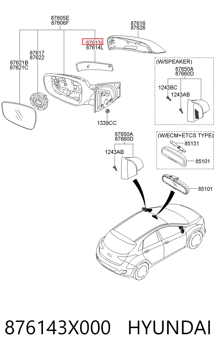 876143X000 Hyundai/Kia Повторитель поворота левого зеркала