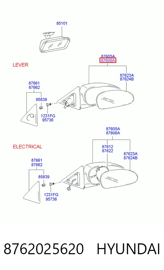 Зеркало заднего вида правое на Hyundai Accent II LC