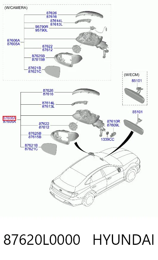 87620L0000 Hyundai/Kia Зеркало заднего вида правое