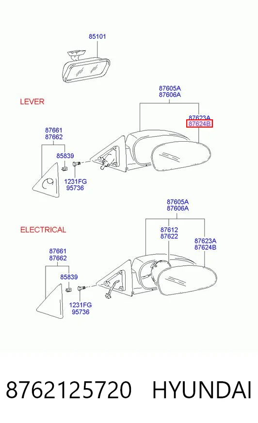 Стекло правого зеркала заднего вида 8762125720 Chrysler