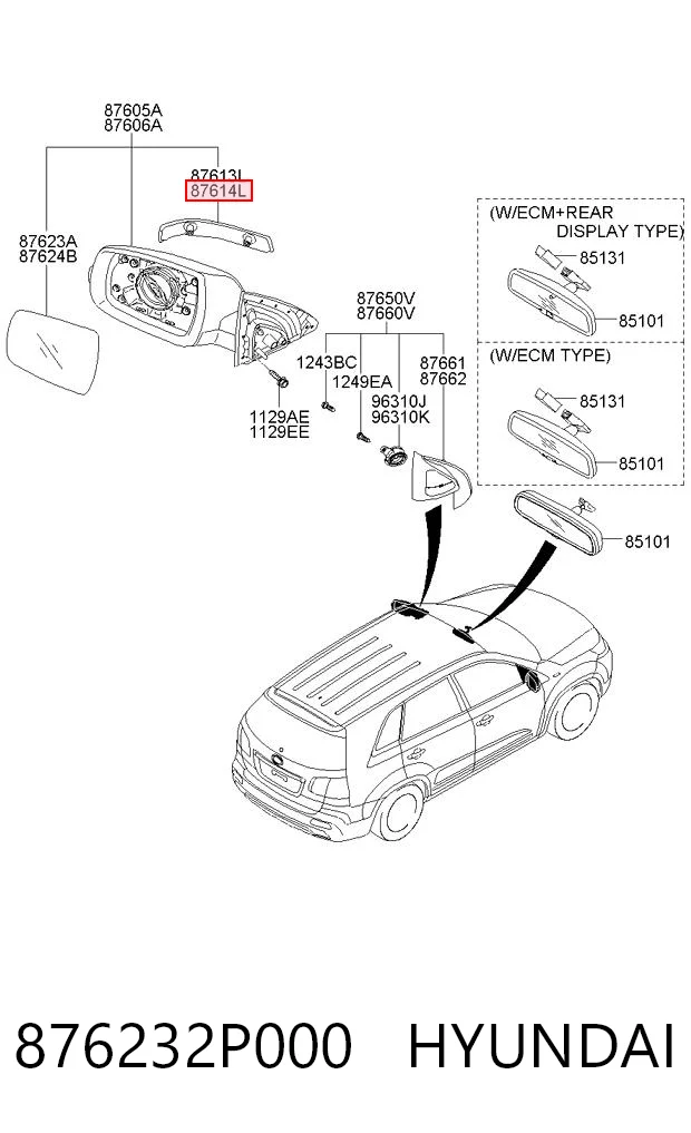 876232P000 Hyundai/Kia Габарит-указатель поворота, правый