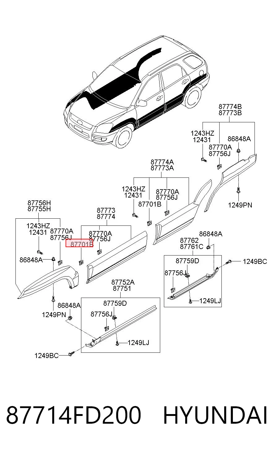 87714FD200 Parts-Mall Пистон (клип) крепления молдинга двери
