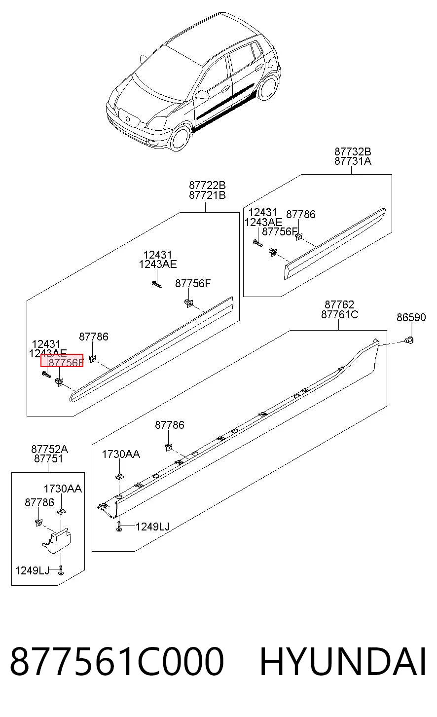 Купить 87714FD200 Parts-Mall Пистон (клип) крепления молдинга двери