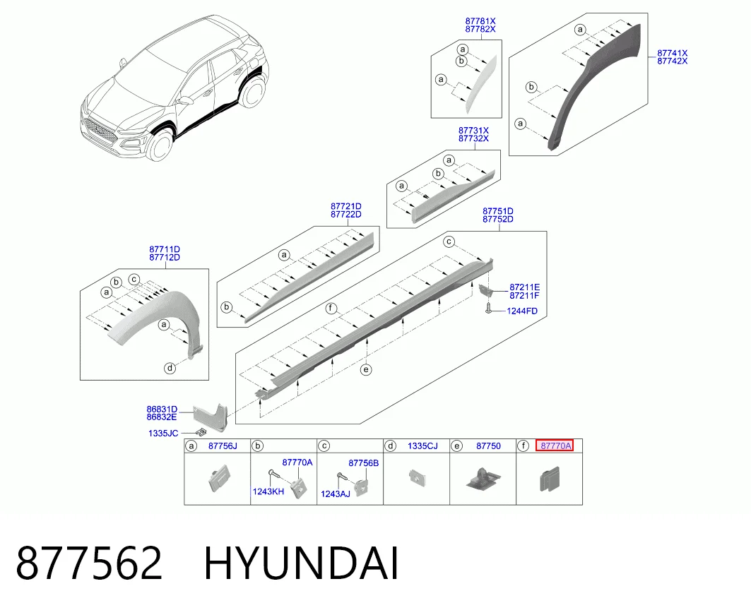 877562J000 Parts-Mall Пистон (клип) крепления молдинга двери