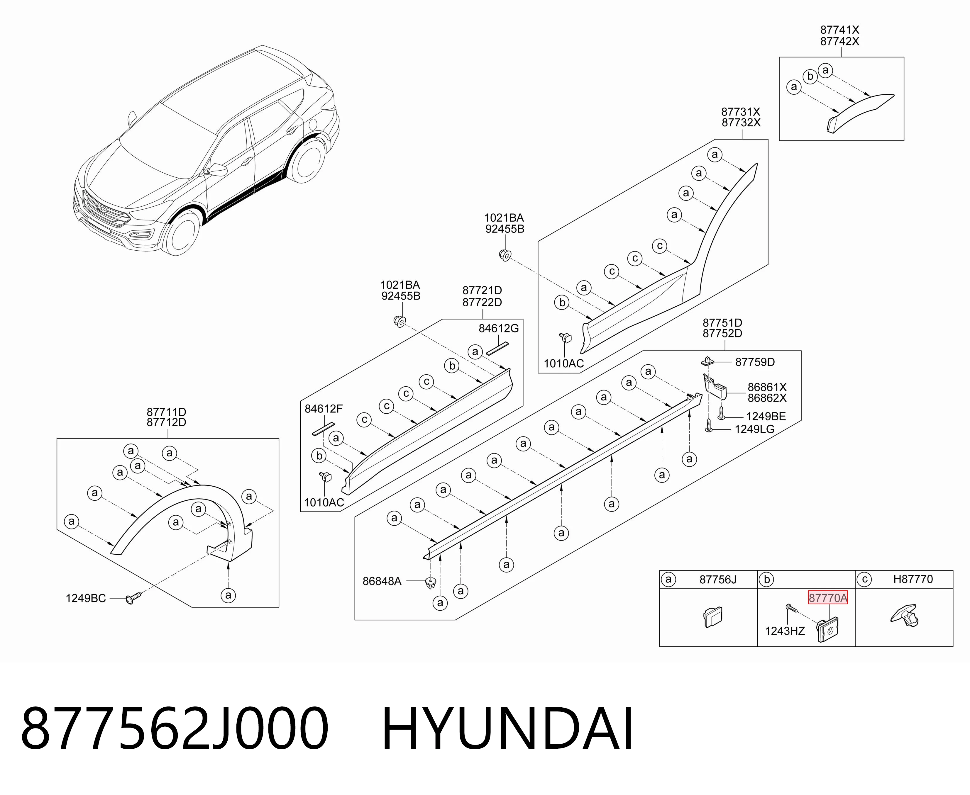 877562J000 Hyundai/Kia Пистон (клип) крепления молдинга двери