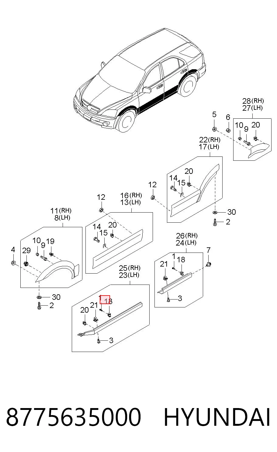 Пистон (клип) крепления молдинга двери 87714FD200 Parts-Mall