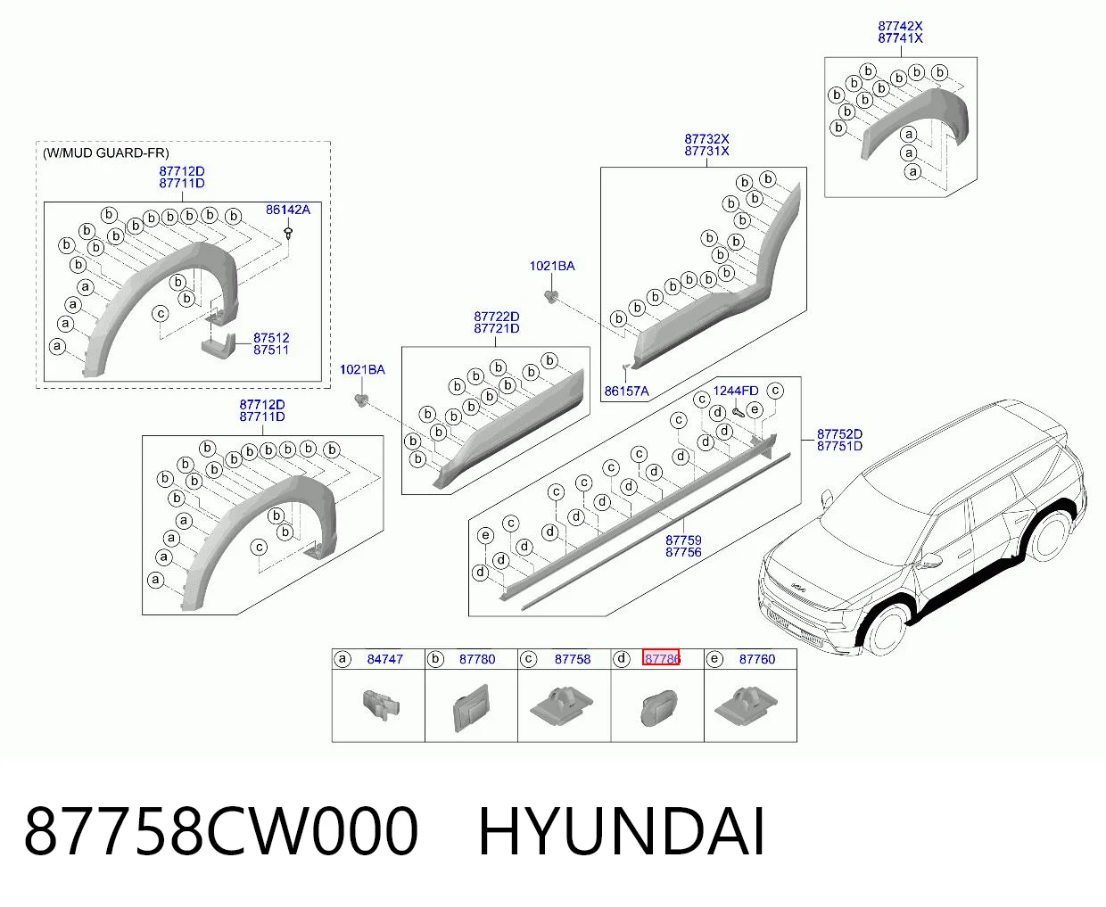 87758CW000 Hyundai/Kia Пистон (клип) крепления накладок порогов