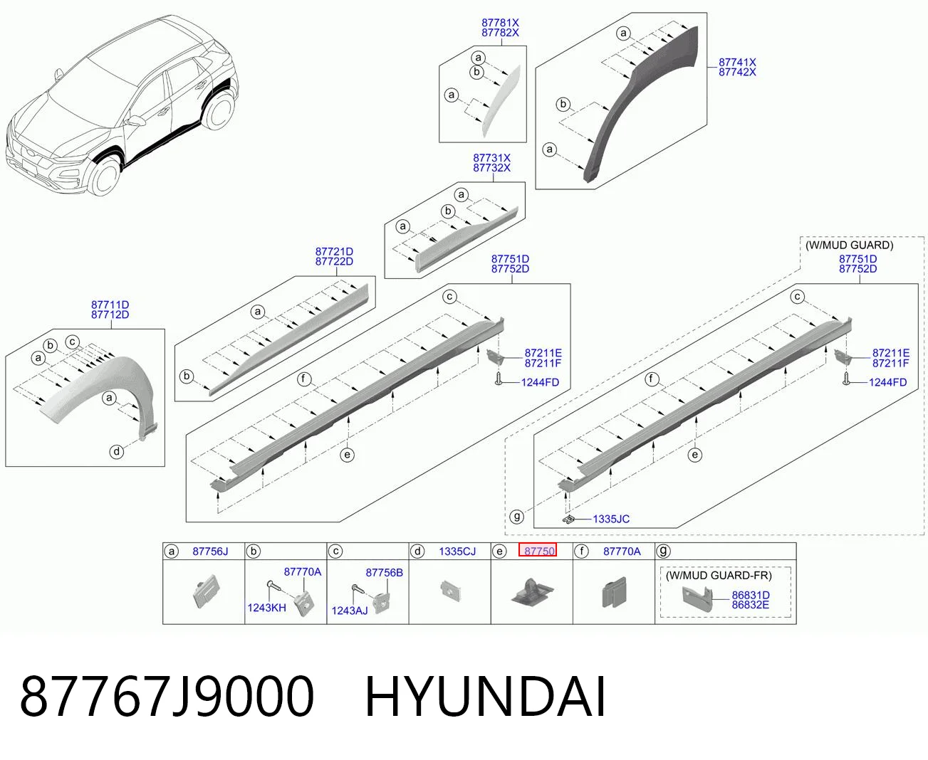87767J9000 Hyundai/Kia Пистон (клип) крепления накладок порогов