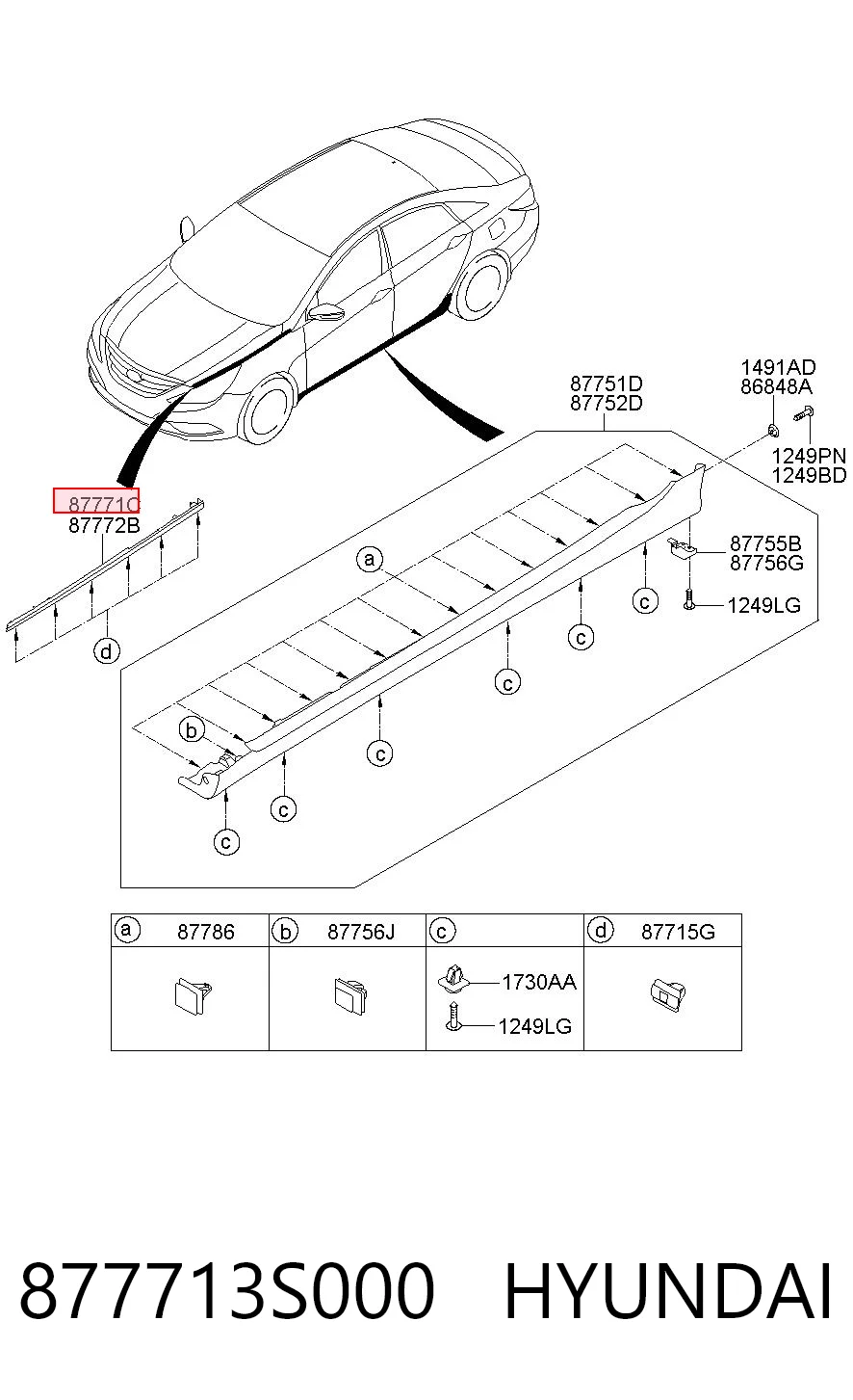 877713S000 Hyundai/Kia Молдинг переднего левого крыла