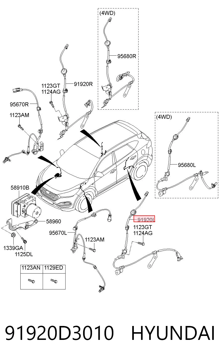 91920D3010 Hyundai/Kia Задний левый датчик АБС