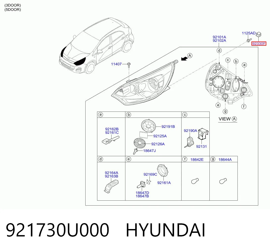 921730U000 Hyundai/Kia Клипса крепления фары