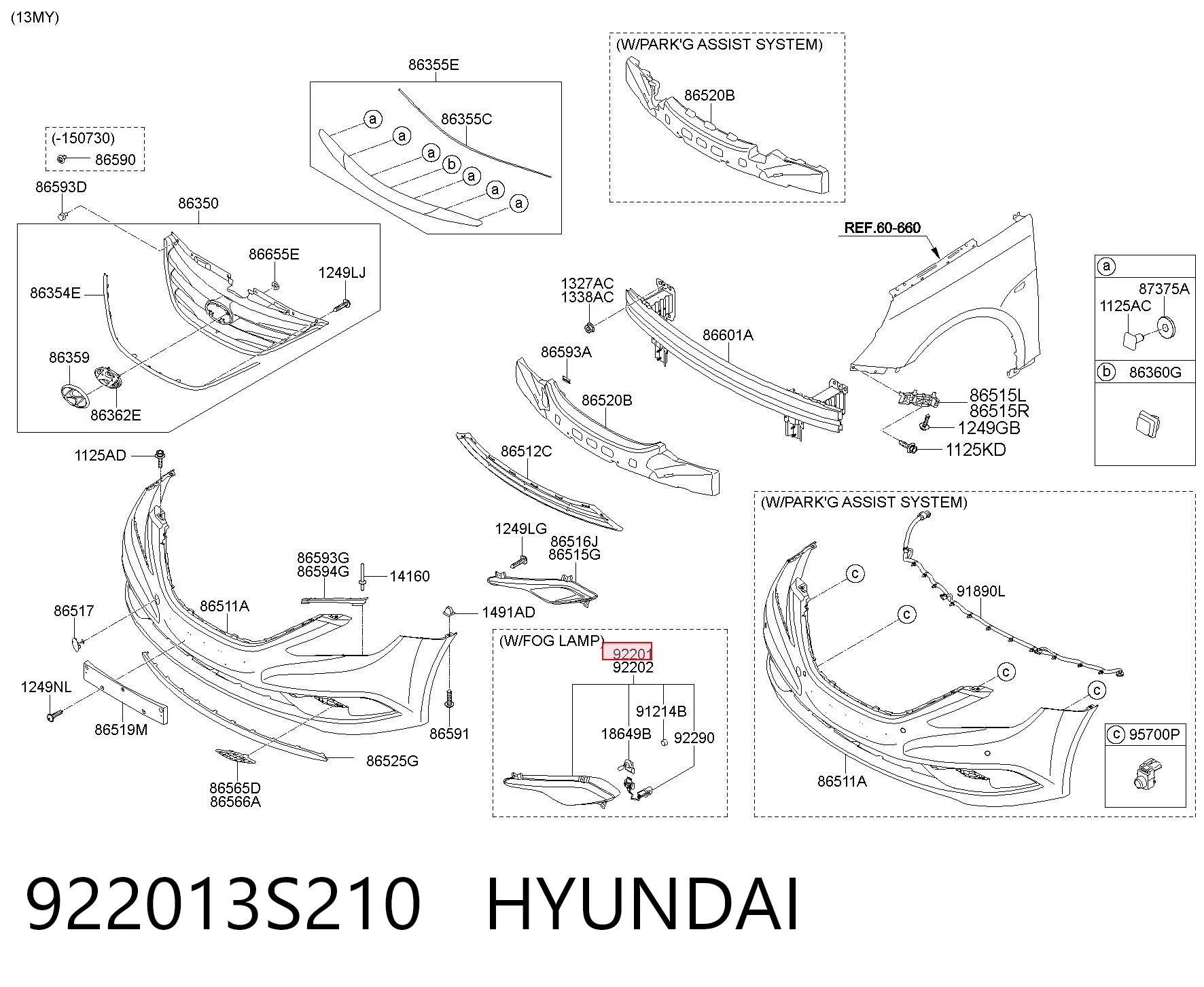 922013S210 Hyundai/Kia Противотуманная фара левая