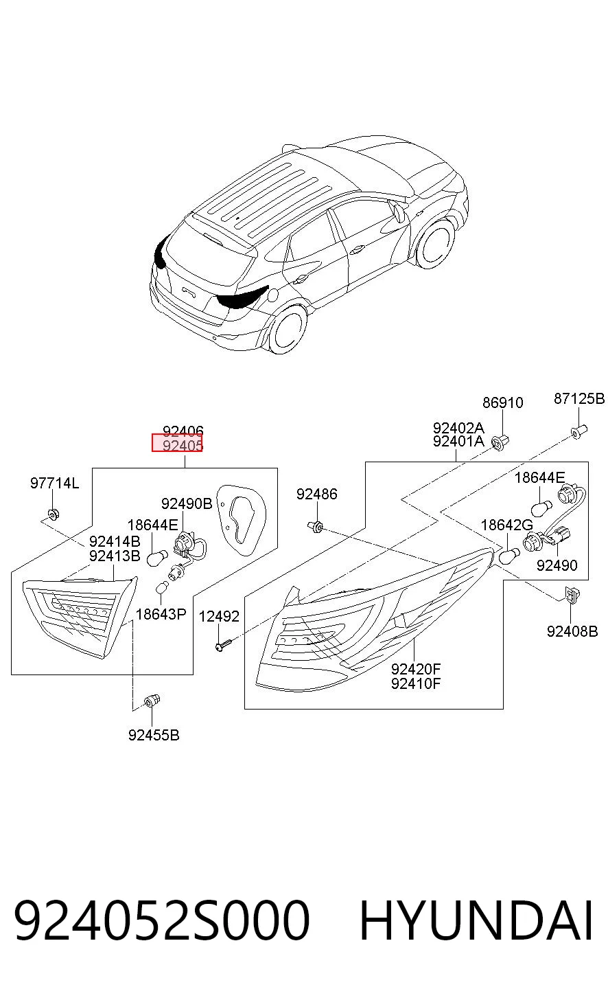 924052S000 Hyundai/Kia Задняя левая внутренняя фара