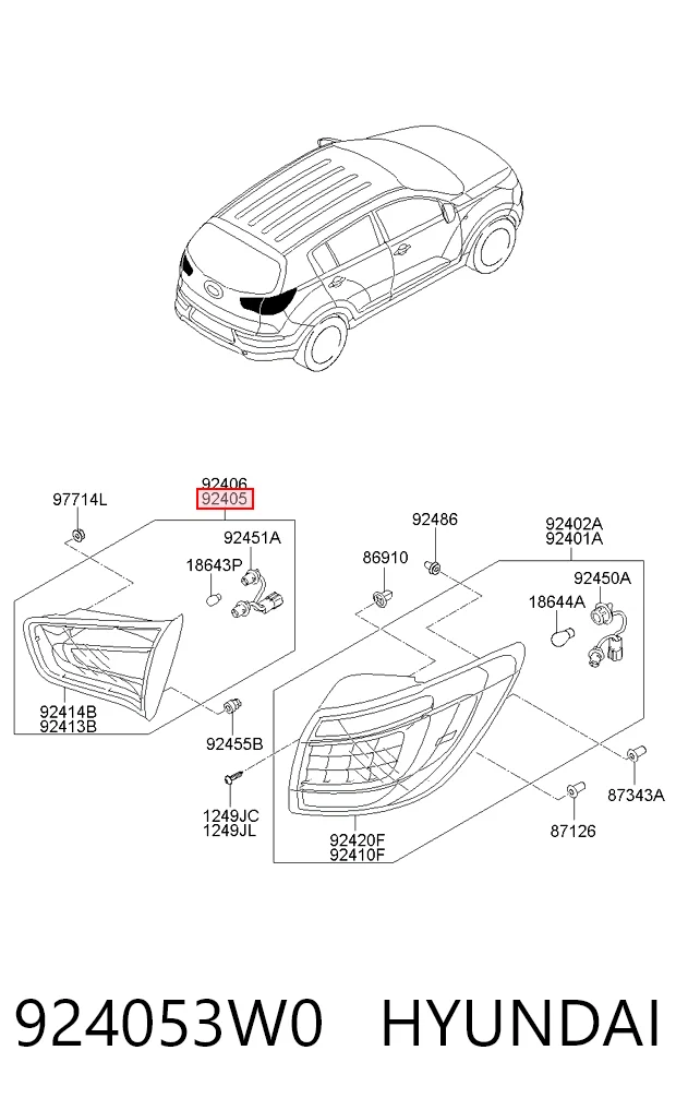 924053W0 Hyundai/Kia Задняя левая внутренняя фара