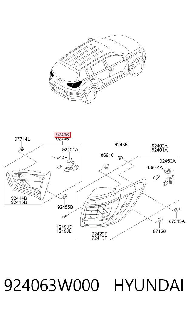 924063W000 Hyundai/Kia Фара задняя правая внутренняя