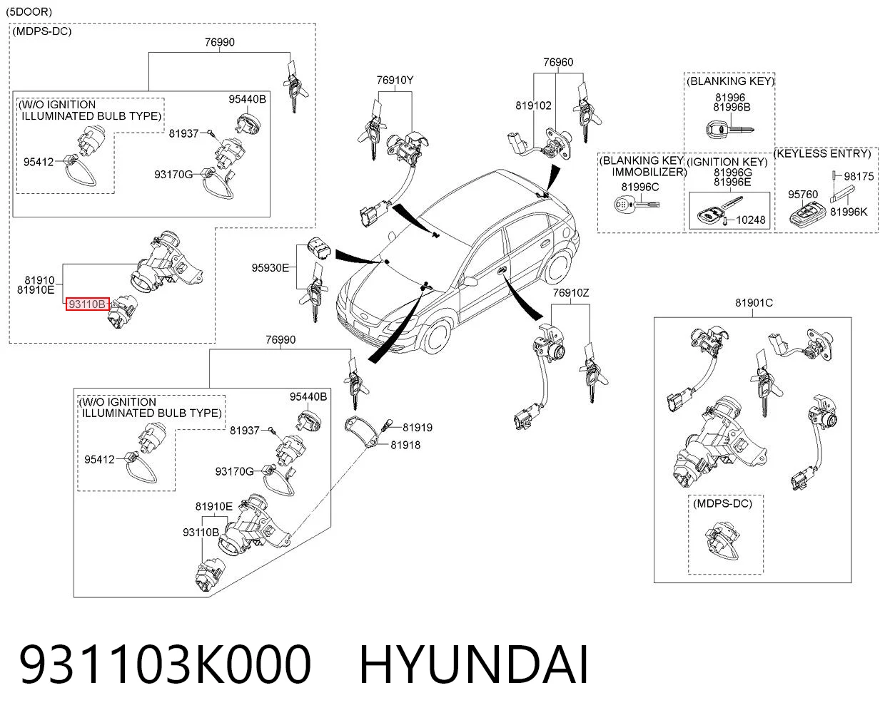 931103K000 Hyundai/Kia Контакты замка зажигания