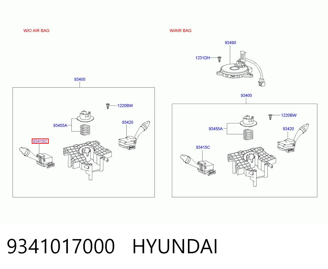 9341017000 Hyundai/Kia Левый подрулевой переключатель