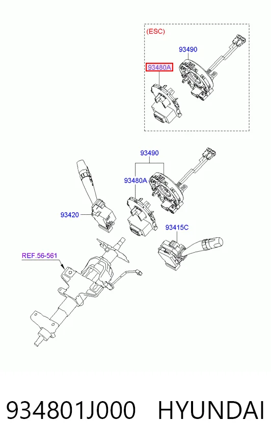 934801J000 Hyundai/Kia Датчик угла поворота руля
