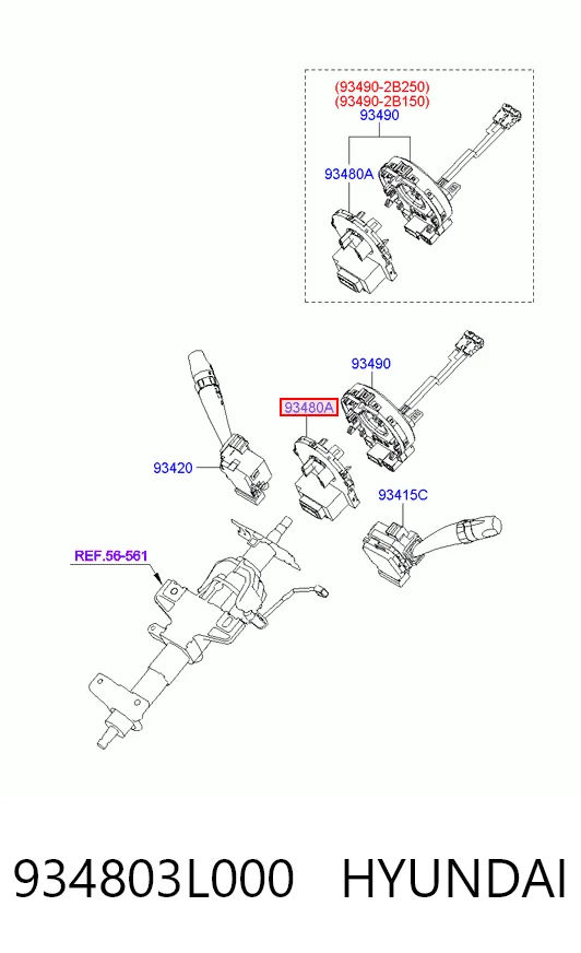 934803L000 Hyundai/Kia Датчик угла поворота руля