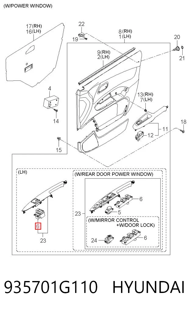 935701G110 Hyundai/Kia Кнопки переднего левого стекло подъёмника